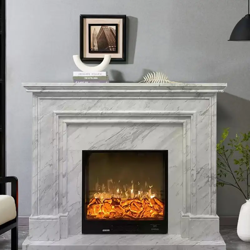 Marble fireplace stone carving, natural jasper white stone, European French-style decorative heating fireplace stand, decorative cabinet, decorative item - Image 4