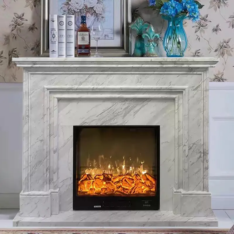 Marble fireplace stone carving, natural jasper white stone, European French-style decorative heating fireplace stand, decorative cabinet, decorative item