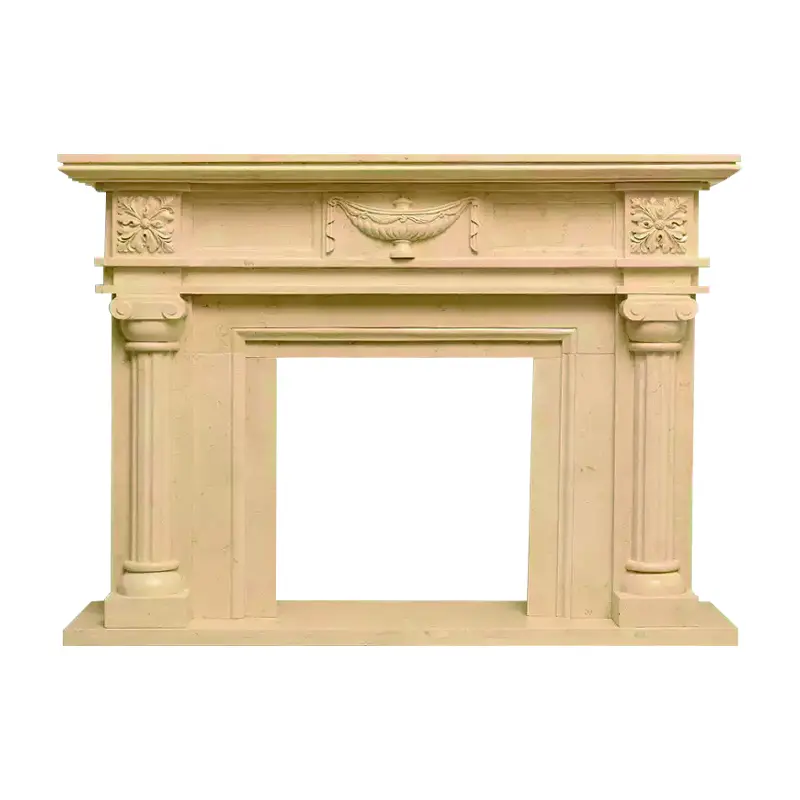 Marble French-style fireplace mantel indoor floor-standing home living room stone decorative item fireplace European custom stone carving beige - Image 6