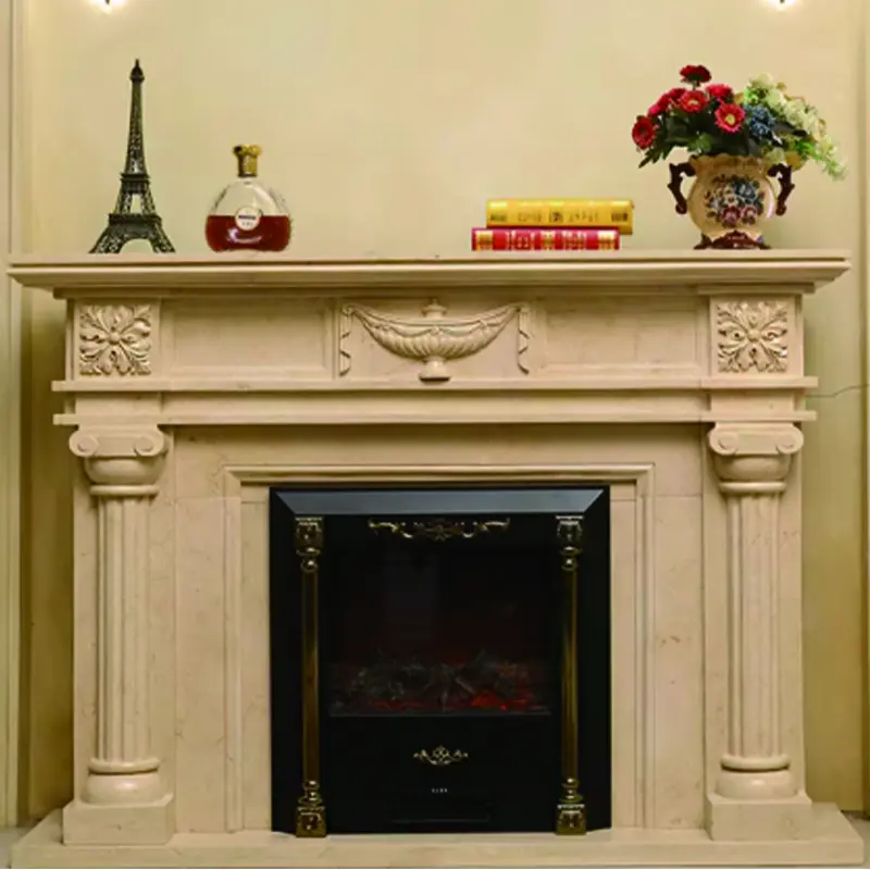 Marble French-style fireplace mantel indoor floor-standing home living room stone decorative item fireplace European custom stone carving beige - Image 5