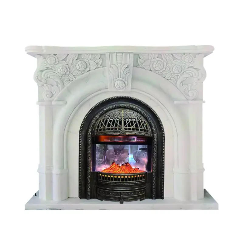 Marble fireplace French relief white marble stone carving European light luxury simple home decoration TV cabinet fireplace stand for living room - Image 6