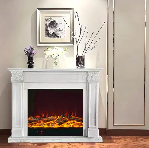 Marble fireplace stone carvings, European-style white marble relief decorations, simple heating fireplace mantel, decorative cabinet ornaments.