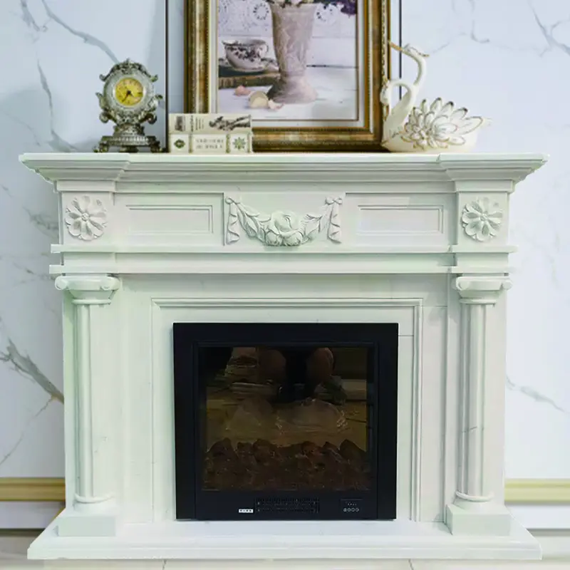 Marble carved fireplace, European and American style, simple stone TV decoration cabinet, modern fireplace wall decoration, relief flower, wall hanging. - Image 2