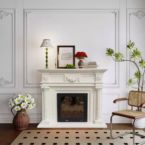 Marble carved fireplace, European and American style, simple stone TV decoration cabinet, modern fireplace wall decoration, relief flower, wall hanging. - Image 3