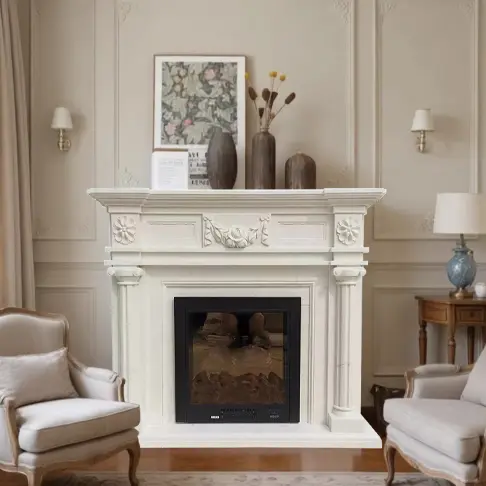 Marble carved fireplace, European and American style, simple stone TV decoration cabinet, modern fireplace wall decoration, relief flower, wall hanging. - Image 4