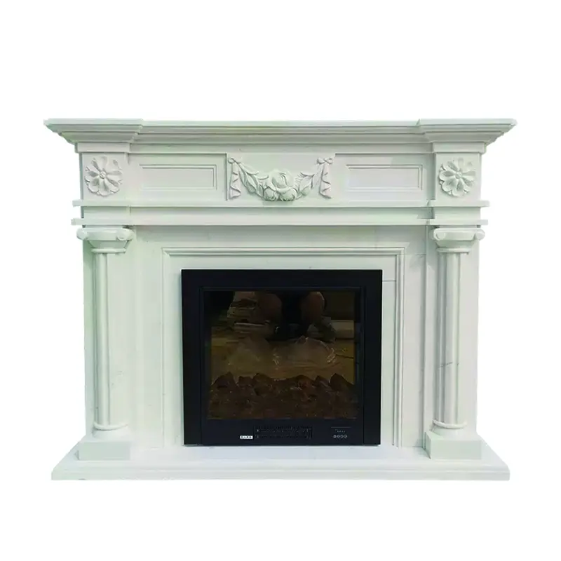 Marble carved fireplace, European and American style, simple stone TV decoration cabinet, modern fireplace wall decoration, relief flower, wall hanging. - Image 5