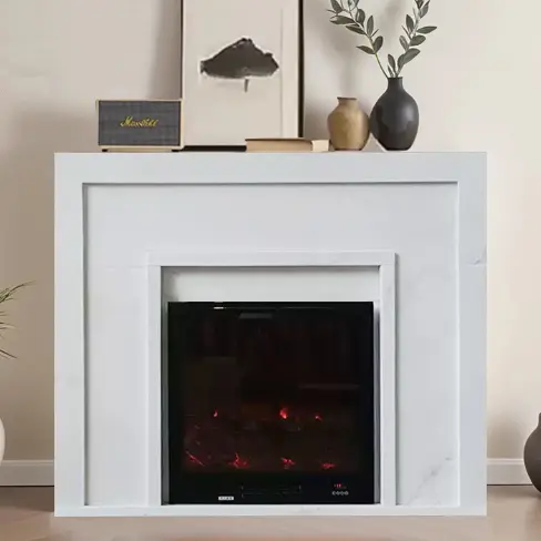 Marble fireplace, French, European, American style, natural white marble stone fireplace, decorative cabinet, modern and simple fireplace shelf. - Image 2