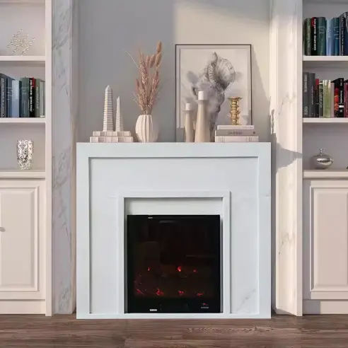 Marble fireplace, French, European, American style, natural white marble stone fireplace, decorative cabinet, modern and simple fireplace shelf. - Image 4