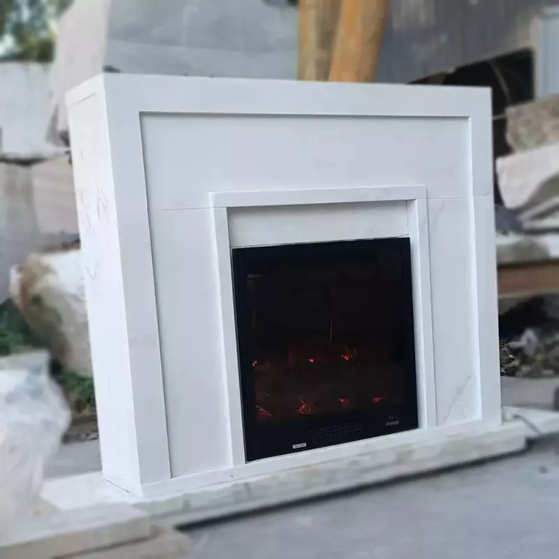 Marble fireplace, French, European, American style, natural white marble stone fireplace, decorative cabinet, modern and simple fireplace shelf. - Image 6