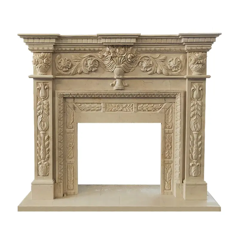 Marble fireplace stand, European beige stone, American relief decoration, TV background decorative cabinet, modern and simple fireplace stand - Image 5