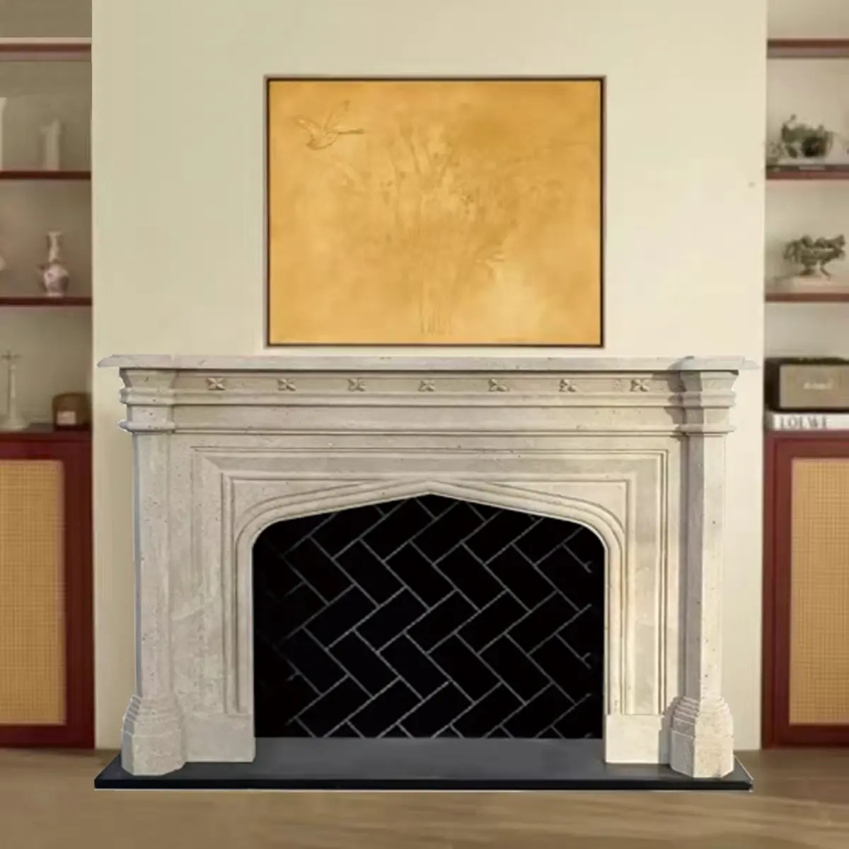 Simple marble fireplace mantel, natural cave stone fireplace, American and French retro and shabby chic style stone fireplace decoration cabinet - Image 5