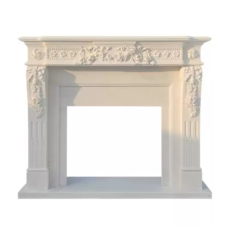 Stone-carved fireplace, marble French light luxury fireplace mantel, white marble stone living room decorative cabinet, floor-standing European custom-made. - Image 5