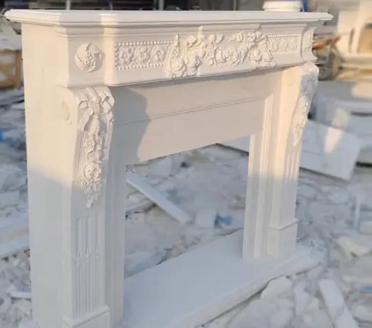 Stone-carved fireplace, marble French light luxury fireplace mantel, white marble stone living room decorative cabinet, floor-standing European custom-made. - Image 6