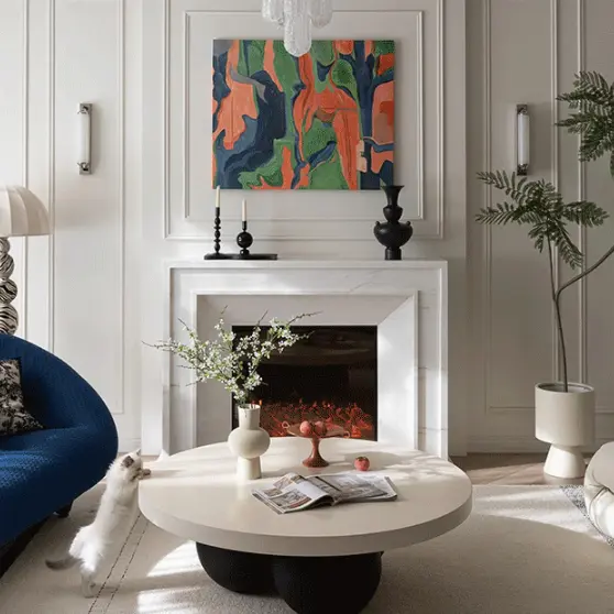 Custom-made marble fireplace mantel with stone carvings, modern and simple European style, white marble material, fireplace shelf, TV cabinet decoration.