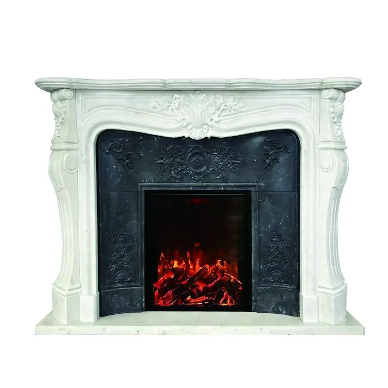 Marble fireplace, European-style, American-style, European-style villa living room stone fireplace decorative cabinet, white jade stone fireplace stand. - 图片 5