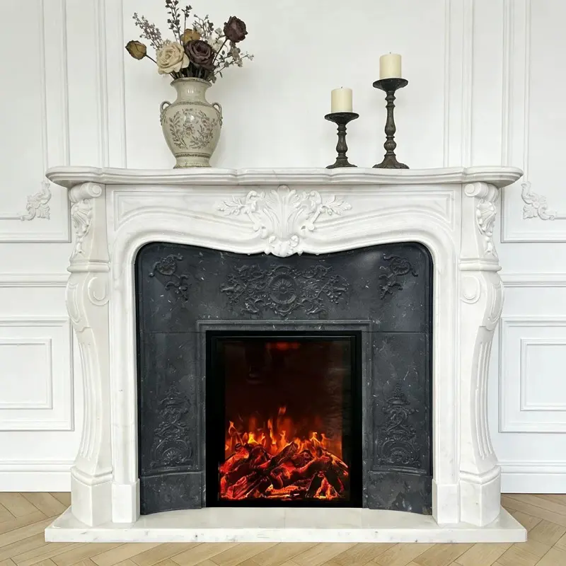 Marble fireplace, European-style, American-style, European-style villa living room stone fireplace decorative cabinet, white jade stone fireplace stand.