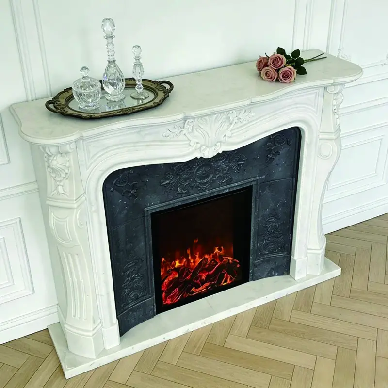 Marble fireplace, European-style, American-style, European-style villa living room stone fireplace decorative cabinet, white jade stone fireplace stand. - 图片 2