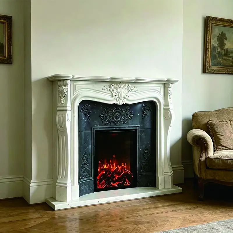 Marble fireplace, European-style, American-style, European-style villa living room stone fireplace decorative cabinet, white jade stone fireplace stand. - 图片 3