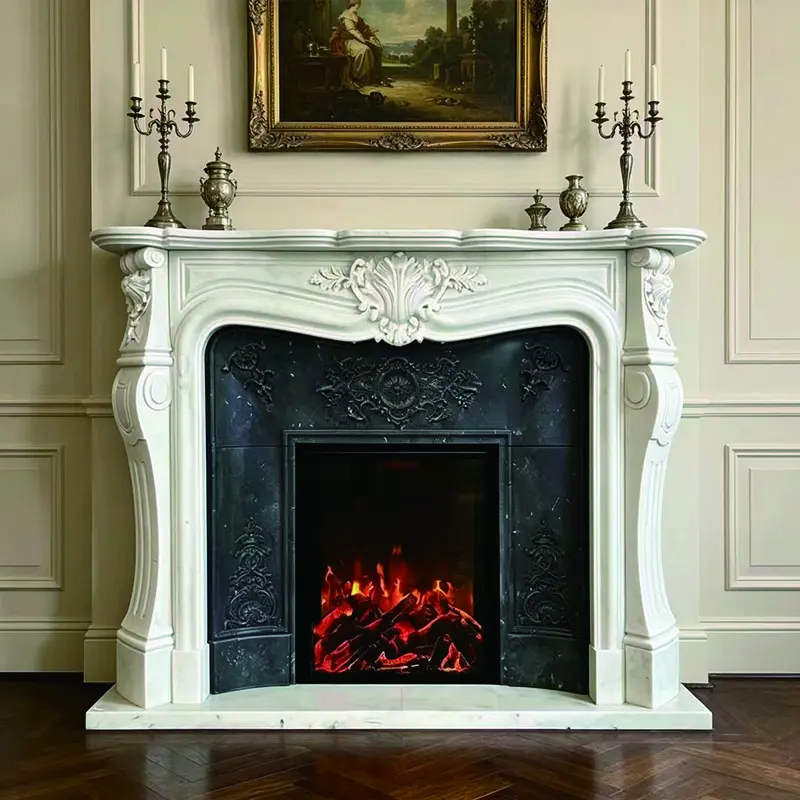 Marble fireplace, European-style, American-style, European-style villa living room stone fireplace decorative cabinet, white jade stone fireplace stand. - 图片 4