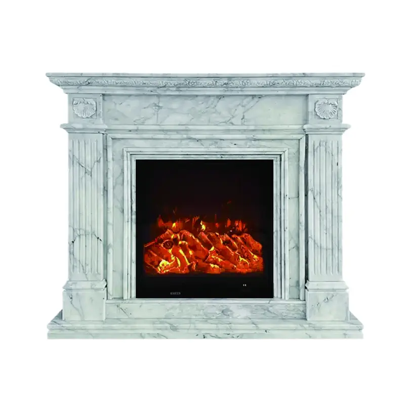 Natural large white marble fireplace, French and American modern minimalist living room, stone fireplace, TV decoration cabinet - 图片 5