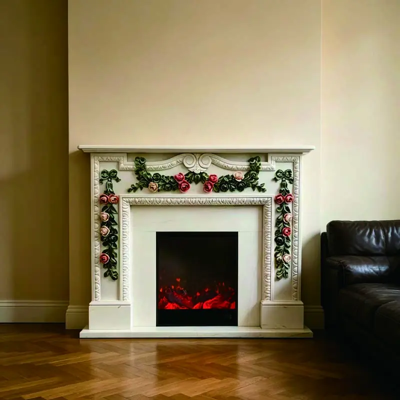 Stone-carved marble fireplace decoration, white marble European and French-style fireplace, villa interior arch, natural stone fireplace - 图片 3