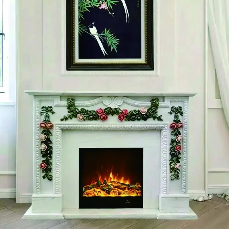 Stone-carved marble fireplace decoration, white marble European and French-style fireplace, villa interior arch, natural stone fireplace - 图片 4
