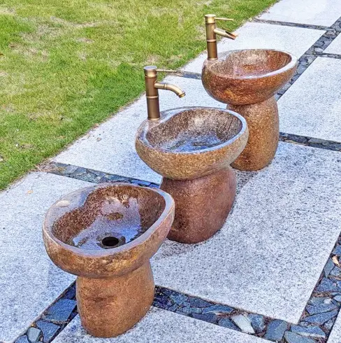 Natural pebble kindergarten stone handwashing basin, children’s small handwashing basin, stone pillar basin, outdoor antique water trough. - 图片 4