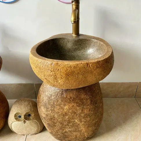 Natural pebble kindergarten stone handwashing basin, children’s small handwashing basin, stone pillar basin, outdoor antique water trough.