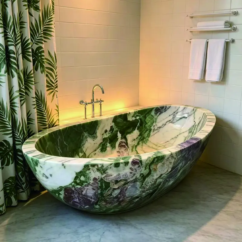 Bvlgari-style freestanding round marble bathtub with high-end artistic design for luxury hotels, vacation rentals, and villas - 图片 3