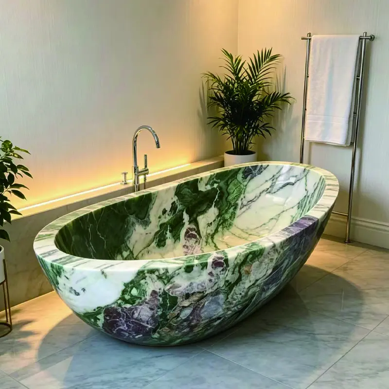 Bvlgari-style freestanding round marble bathtub with high-end artistic design for luxury hotels, vacation rentals, and villas - 图片 4