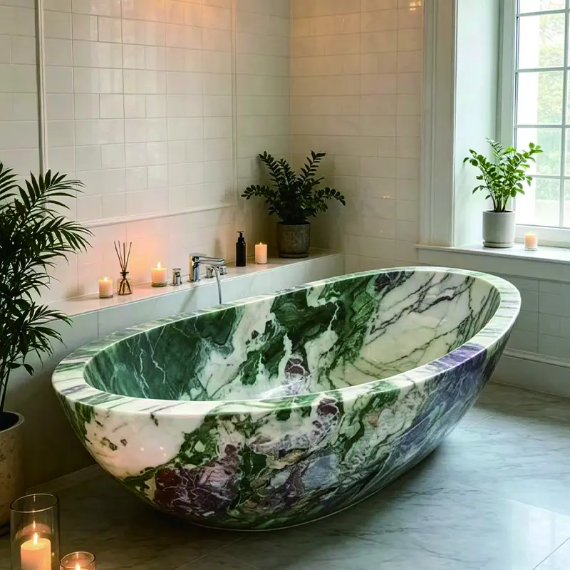 Bvlgari-style freestanding round marble bathtub with high-end artistic design for luxury hotels, vacation rentals, and villas - 图片 5
