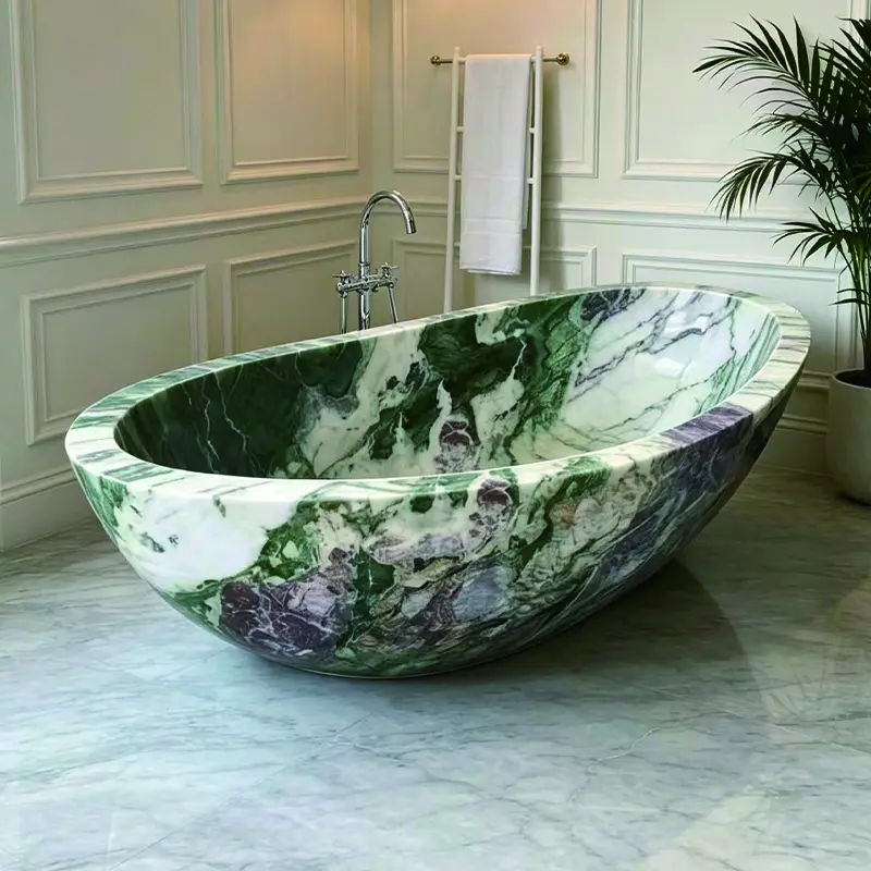 Bvlgari-style freestanding round marble bathtub with high-end artistic design for luxury hotels, vacation rentals, and villas