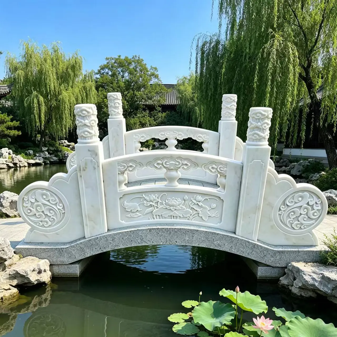Stone-carved small bridge, white marble courtyard arch bridge, villa railing, small stone bridge, outdoor granite landscape bridge, stone bridge