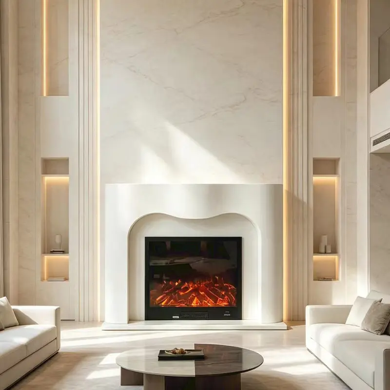 European-style cream-shaped arched fireplace, minimalist integrated indoor living room fireplace decorative cabinet, realistic electric fireplace