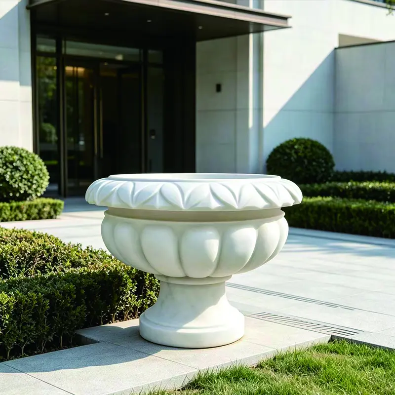 Marble European-style stone sculpture flower pot, outdoor courtyard villa landscape tall planters, garden decoration stone flower urns