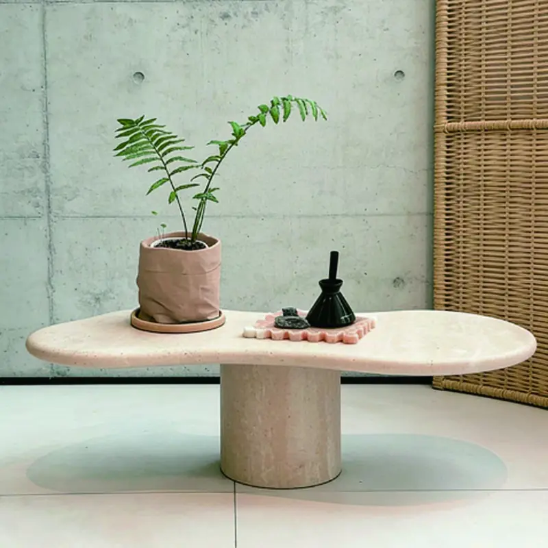 Cream-style natural travertine coffee table, living room home use marble tea table, designer creative high-end stone table set - 图片 4