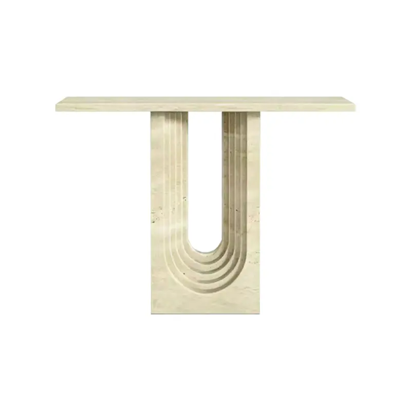 Wabi-sabi style natural travertine entryway console, French vintage-style front door entrance table, hallway ultra-narrow end display stand, low table