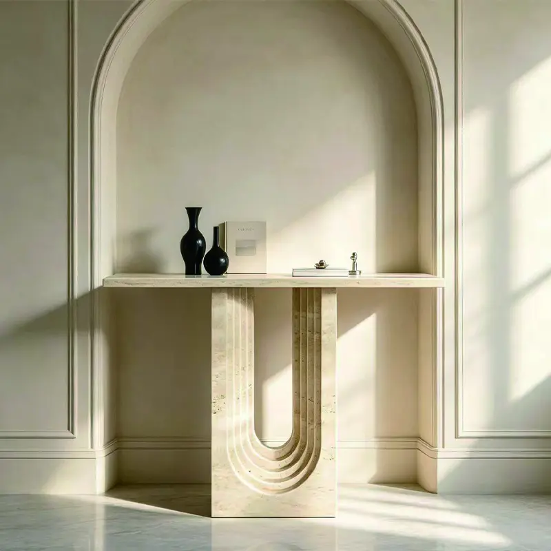Wabi-sabi style natural travertine entryway console, French vintage-style front door entrance table, hallway ultra-narrow end display stand, low table - 图片 5