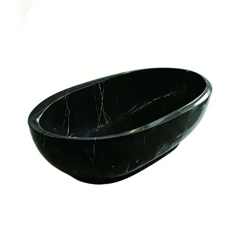 Black and white root marble freestanding bathtub, natural stone oval soaking tub for home, villa, hotel, guesthouse, floor-standing bath tub
